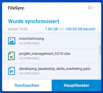 FileSync hat alle Dateien erfolgreich synchronisiert