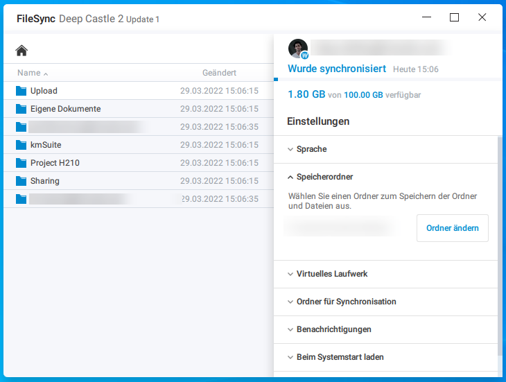 Einstellungen zu FileSync 