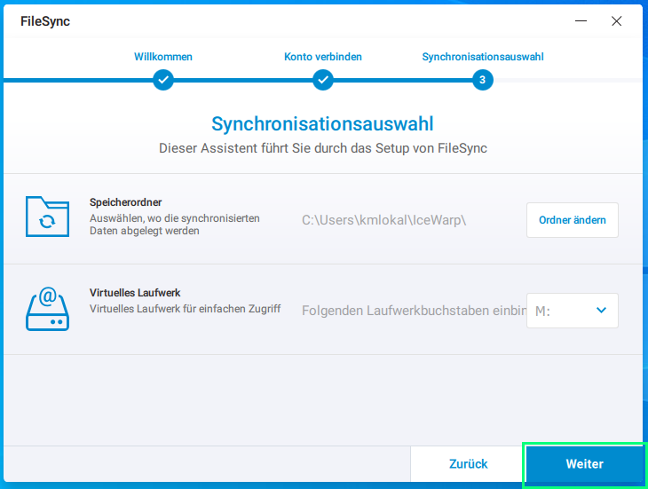 Synchronsiationsauswahl im Setup