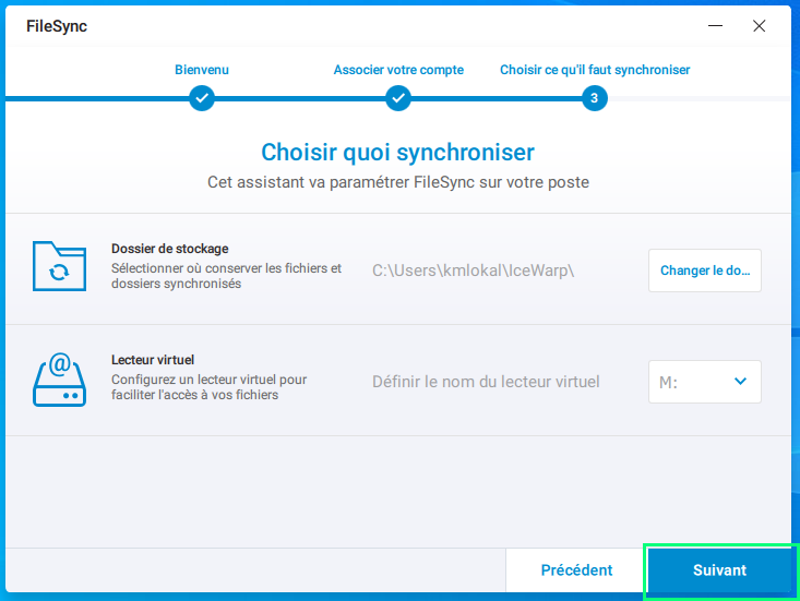 Sélection de la synchronisation dans le setup