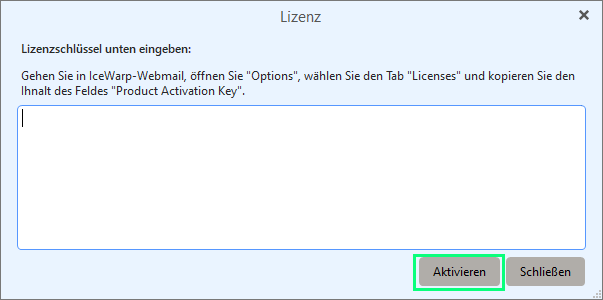 Eingabe des Aktivierungsschlüssels im Desktop Client